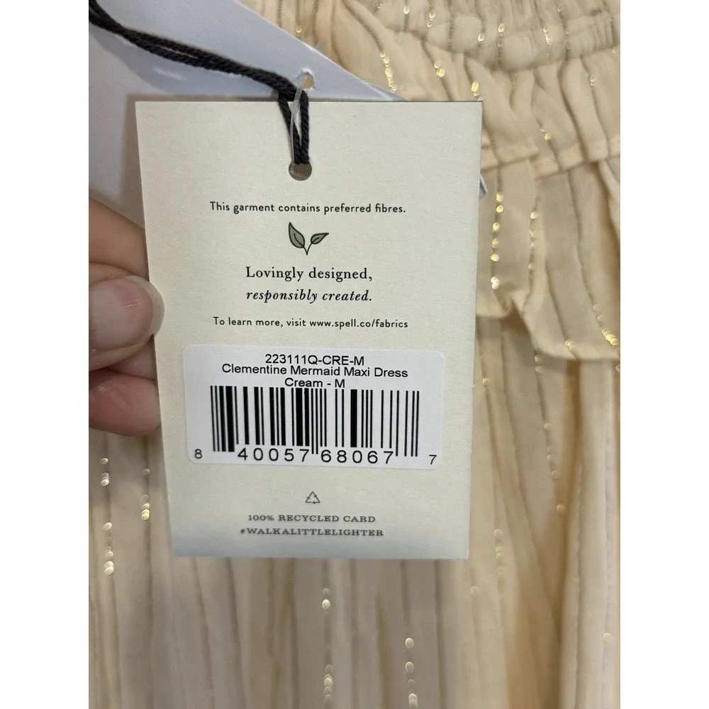 NWT Free People Spell & the Gypsy Clementine Maxi Dress Sz MED Boho Cream‎ Gold
